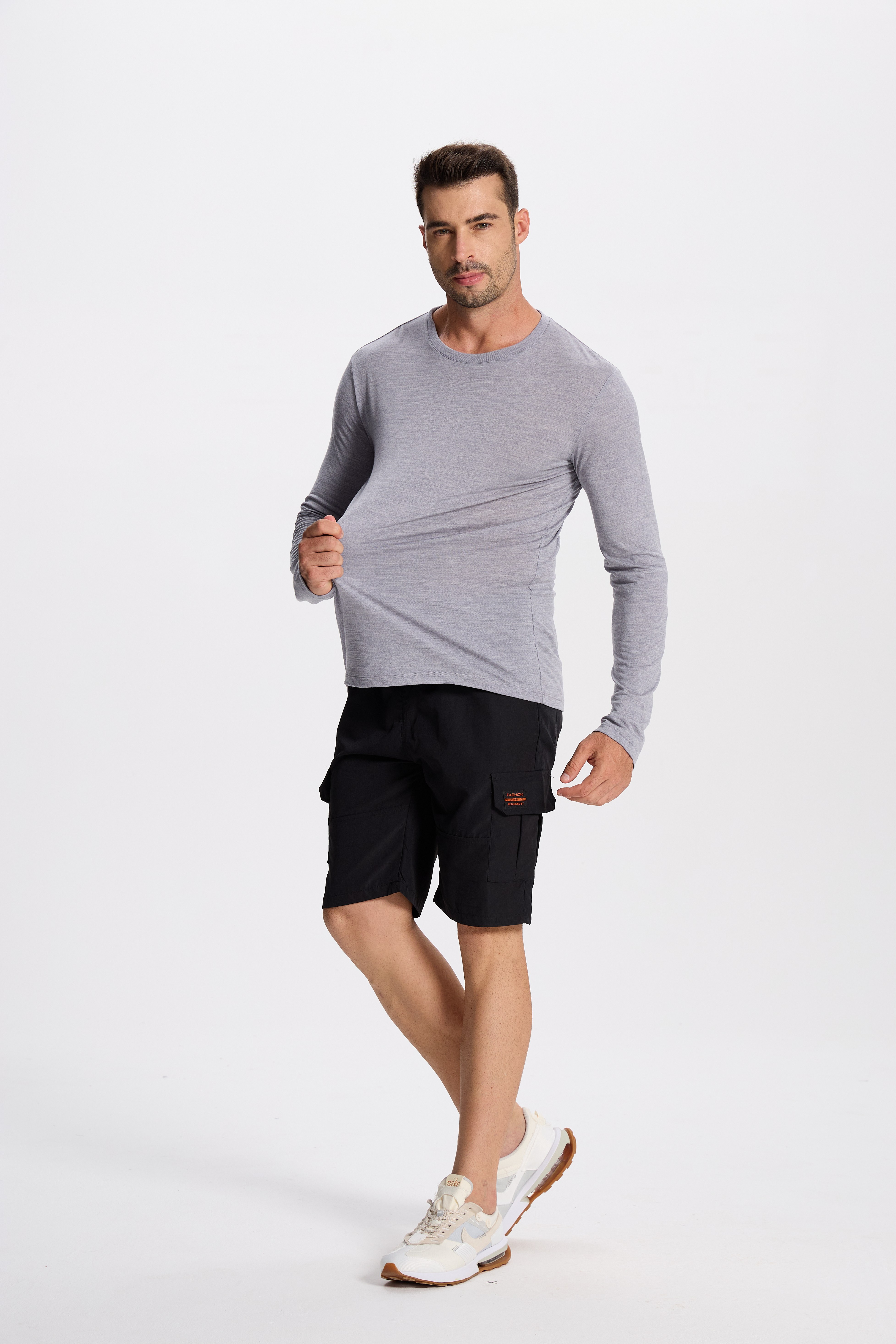 Wool Long-Sleeved Shirt-light gray